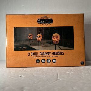 New Celebration 3 Skull Pathway Markers Halloween Outdoor Lights 3 Ft